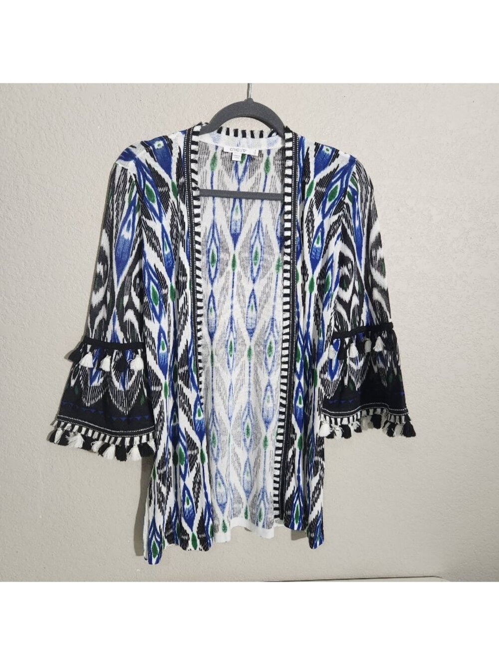 Chicos Open Front Kimono Womens OS Multicolor Boho Tassel Sleeve